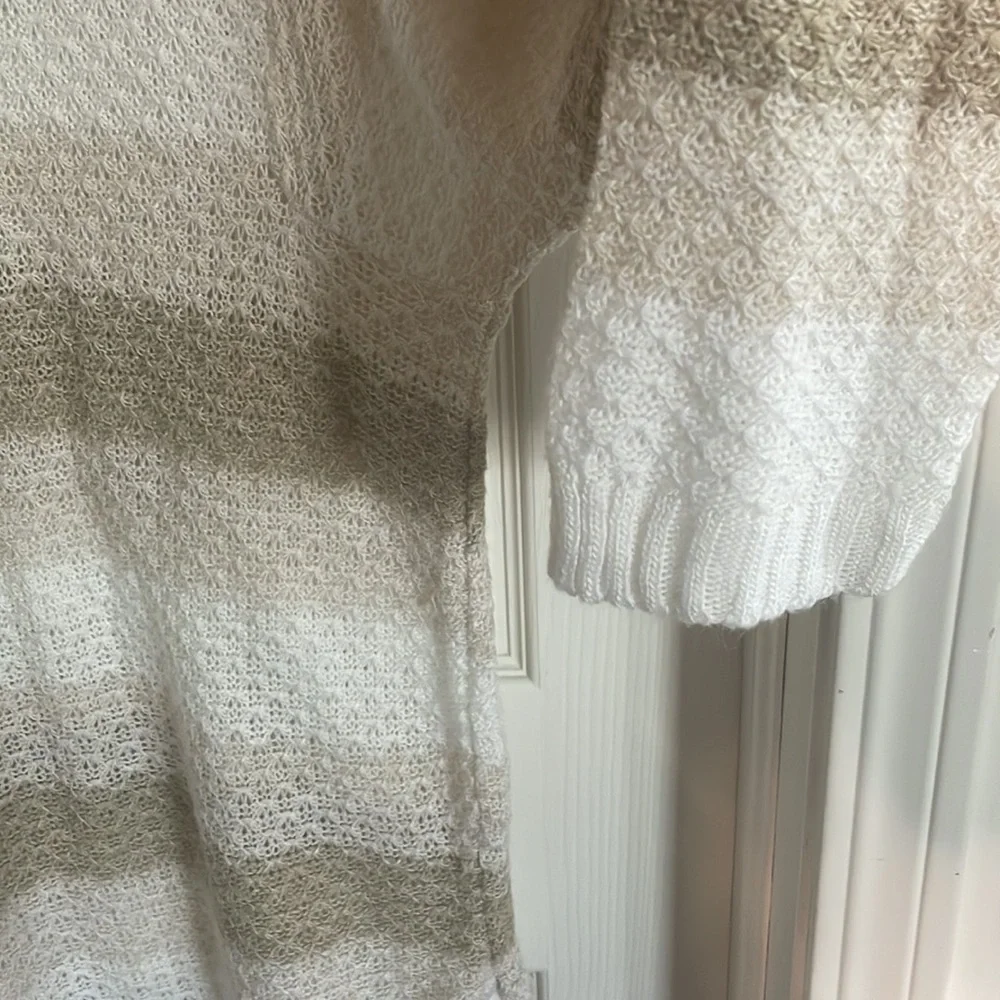 212 Striped Cream and Tan Open Knit Sweater - Picture 5 of 11